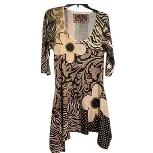 Amma Womens Black Cream Zebra Floral Print Midi High Low Comfortable Dress M